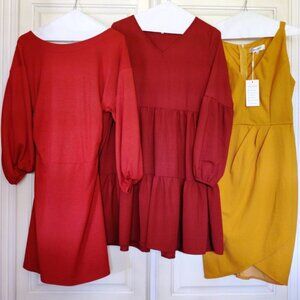 Manydress, Free People, & Unbranded Fall Tones Triple Bundle of Dresses Sz Small